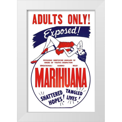 Vintage Vices: Adults Only! Marihuana White Modern Wood Framed Art Print by Vintage Vices