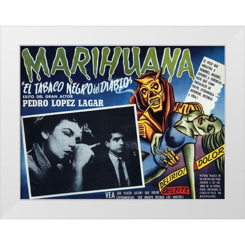 Vintage Vices: El Tobaco Negro del Diablo White Modern Wood Framed Art Print by Vintage Vices