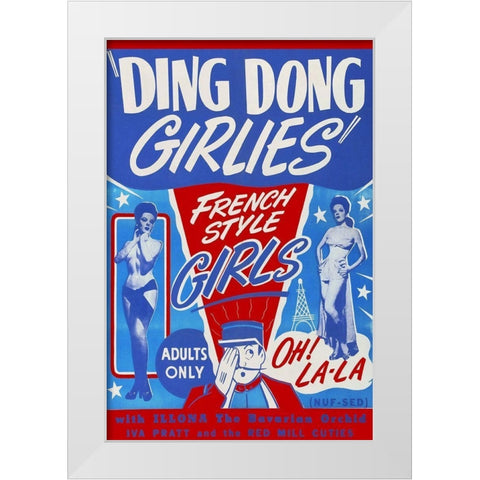 Vintage Vices: Ding Dong Girlies White Modern Wood Framed Art Print by Vintage Vices