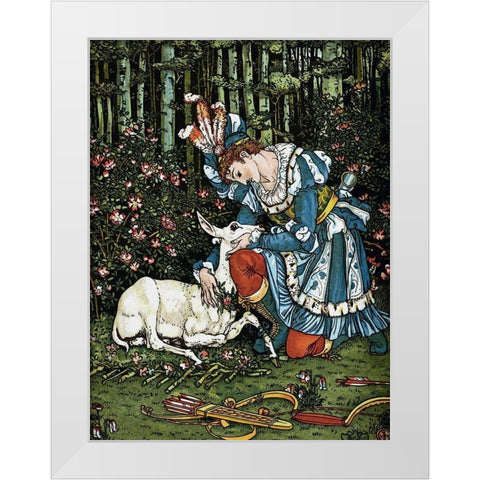 Hind in the Wood - In the Forest White Modern Wood Framed Art Print by Crane, Walter