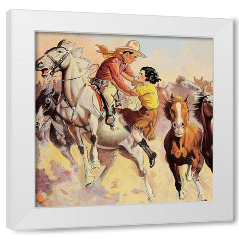 Vintage Westerns: Phantom of the West - Ghost Riders - Detail White Modern Wood Framed Art Print by Unknown