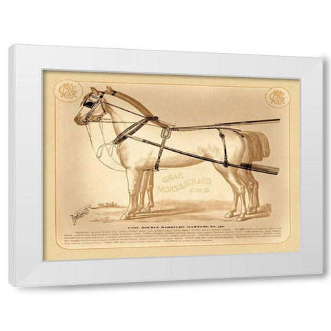 Saddles and Tack: Fine Double Barouche Harness White Modern Wood Framed Art Print by Unknown