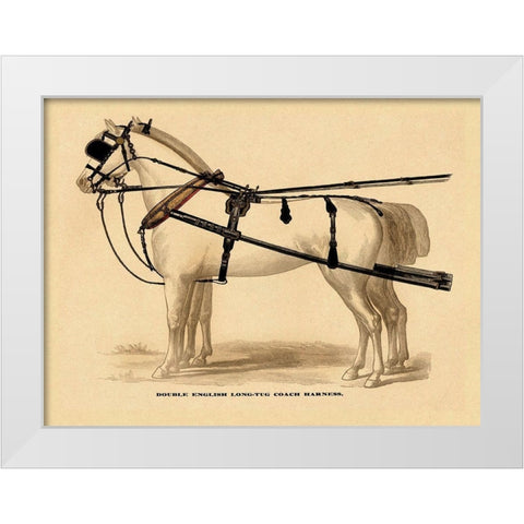 Saddles and Tack: Double English Long-Tug Coach,Sport,Competition,Sports,Play,win,score Harness White Modern Wood Framed Art Print by Unknown