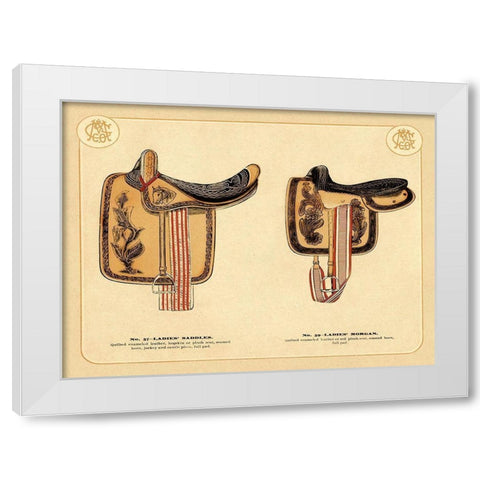 Saddles and Tack: Ladies Saddles #4 White Modern Wood Framed Art Print by Unknown