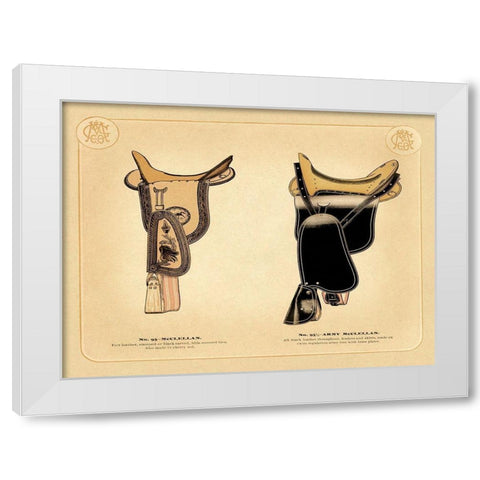 Saddles and Tack: McClellan Saddles #1 White Modern Wood Framed Art Print by Unknown
