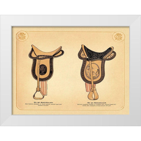 Saddles and Tack: McClellan Saddles #2 White Modern Wood Framed Art Print by Unknown