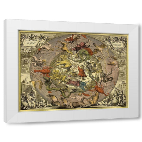 Maps of the Heavens: Hemisphaeriibore Alis Coelietterrae White Modern Wood Framed Art Print by Cellarius, Andreas