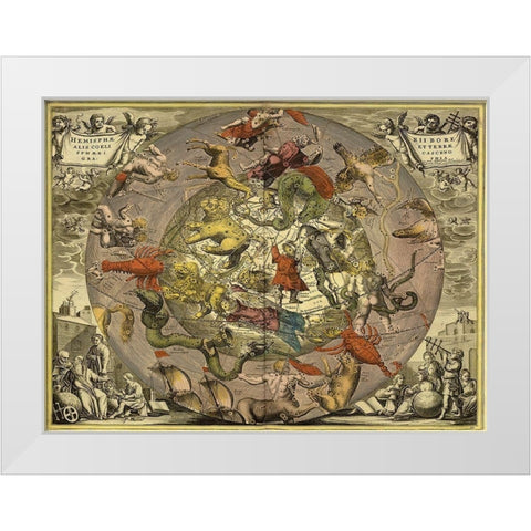 Maps of the Heavens: Hemisphaeriibore Alis Coelietterrae White Modern Wood Framed Art Print by Cellarius, Andreas