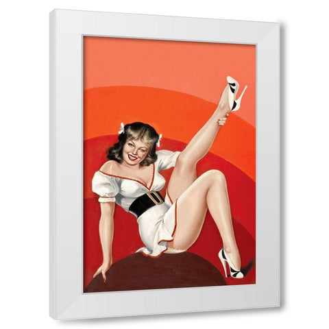 Mid-Century Pin-Ups - Titter Magazine - Winking Brunette White Modern Wood Framed Art Print by Driben, Peter