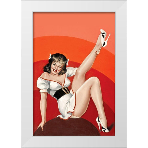 Mid-Century Pin-Ups - Titter Magazine - Winking Brunette White Modern Wood Framed Art Print by Driben, Peter