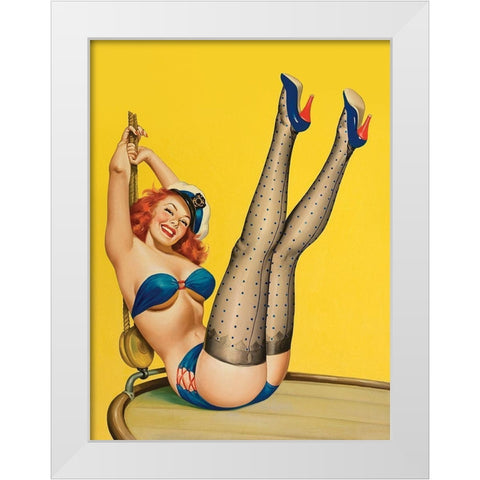 Mid-Century Pin-Ups - Flirt Magazine - Sailor Girl White Modern Wood Framed Art Print by Driben, Peter