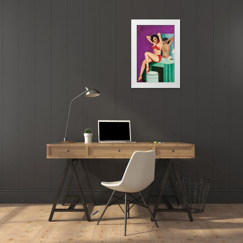 Mid-Century Pin-Ups - Bedtime Stories White Modern Wood Framed Art Print by Driben, Peter