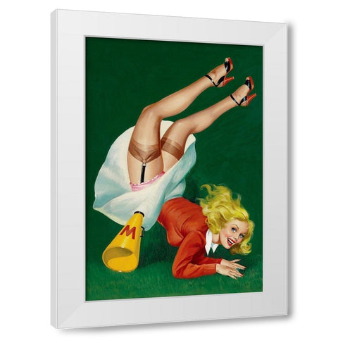 Mid-Century Pin-Ups - Titter Magazine - Cheerleader White Modern Wood Framed Art Print by Driben, Peter