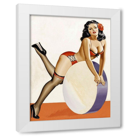 Mid-Century Pin-Ups - Over a drum White Modern Wood Framed Art Print by Driben, Peter