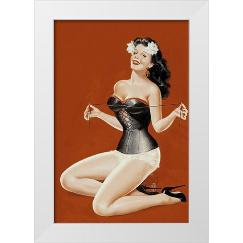 Mid-Century Pin-Ups - Lacing her bra White Modern Wood Framed Art Print by Driben, Peter