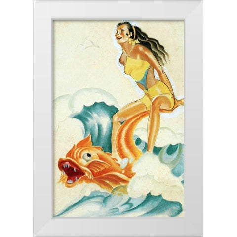 Mid-Century Pin-Ups - Whisper Magazine - Wave Rider White Modern Wood Framed Art Print by Driben, Peter