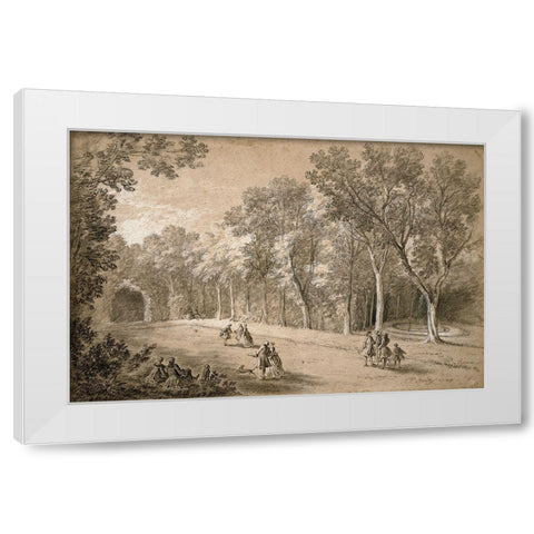 Park Scene White Modern Wood Framed Art Print by Oudry, Jean-Baptiste
