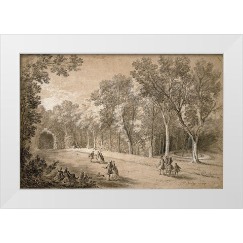 Park Scene White Modern Wood Framed Art Print by Oudry, Jean-Baptiste