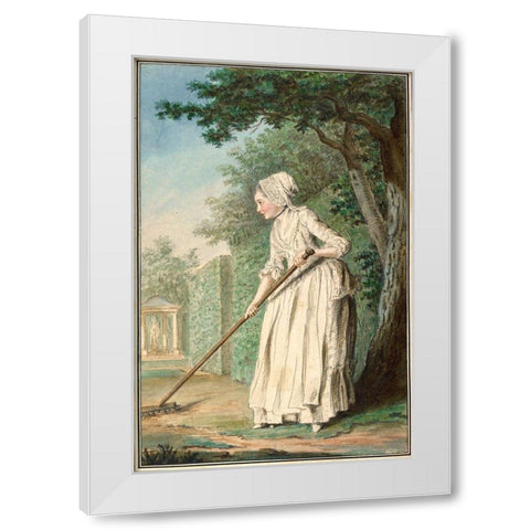 The Duchess of Chaulnes as a Gardener in an Allee, 1771 White Modern Wood Framed Art Print by de Carmontelle, Louis Carrogis