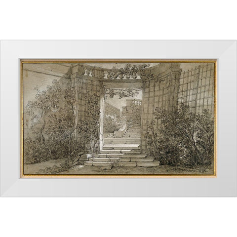 Landscape with a Staircase and a Balustrade, ca. 1744-47 White Modern Wood Framed Art Print by Oudry, Jean-Baptiste