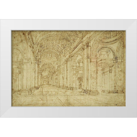 Interior of Saint Peters Basilica, 17th century White Modern Wood Framed Art Print by Unknown