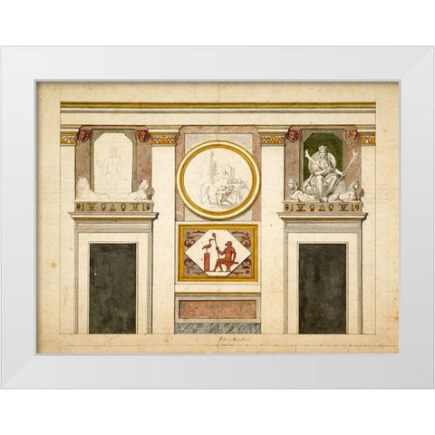Unexecuted elevation for the Stanza Egizia at the Villa Borghese, ca. 1770-1793 White Modern Wood Framed Art Print by Conca, Tommaso