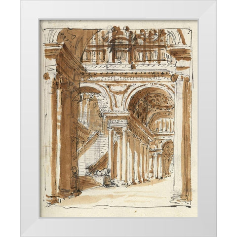 Grand entrance hall, Italy, 1786 White Modern Wood Framed Art Print by Peyre, Marie-Joseph
