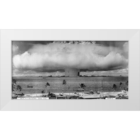 Bikini Atoll - Operation Crossroads Baker Detonation - July 25, 1946: DBCR-T1-318-Exp #2 AF434-6 White Modern Wood Framed Art Print by U.S. Navy