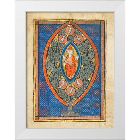 A Man Enthroned within a Mandorla in a Tree White Modern Wood Framed Art Print by Franco-Flemish 13th Century