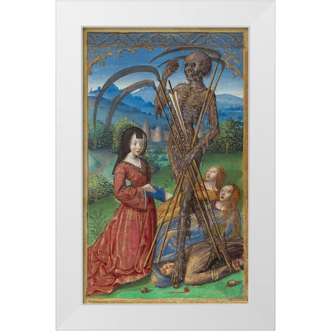 Denise Poncher before a Vision of Death White Modern Wood Framed Art Print by Master of the Chronique Scandaleuse