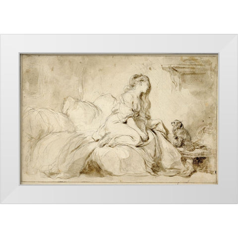 Oh! If Only He Were as Faithful to Me White Modern Wood Framed Art Print by Fragonard, Jean-Honore