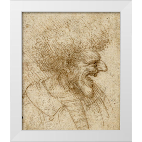 Caricature of a Man with Bushy Hair White Modern Wood Framed Art Print by da Vinci, Leonardo