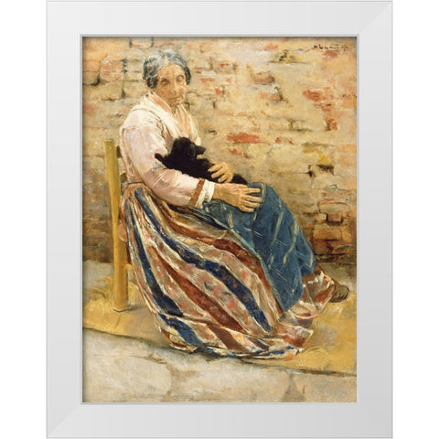 An Old Woman with Cat White Modern Wood Framed Art Print by Liebermann, Max