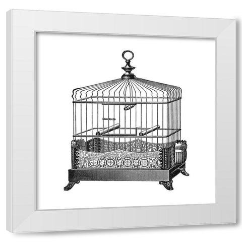 Etchings: Birdcage - Filigree base. White Modern Wood Framed Art Print by Catalog Illustration