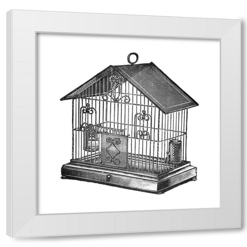 Etchings: Birdcage - Peaked top, twisted wire detail. White Modern Wood Framed Art Print by Catalog Illustration