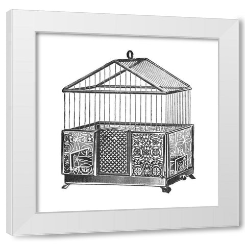 Etchings: Birdcage - Peaked top, patterned base. White Modern Wood Framed Art Print by Catalog Illustration