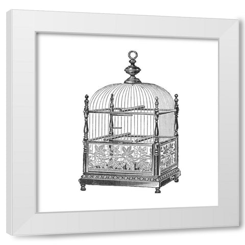 Etchings: Birdcage - Dome top, spindle corners, vine detail base. White Modern Wood Framed Art Print by Catalog Illustration