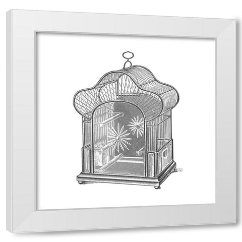 Etchings: Birdcage - Palmate top, daisy detail. White Modern Wood Framed Art Print by Catalog Illustration