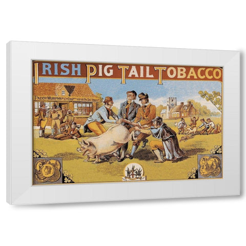 Pigs and Pork: Irish Pig Tail Tobacco White Modern Wood Framed Art Print by Advertisement
