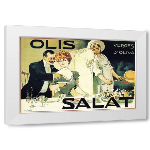 Cooks: Olis Salat - Verges dOliva White Modern Wood Framed Art Print by Norlind, E.