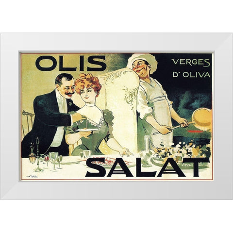 Cooks: Olis Salat - Verges dOliva White Modern Wood Framed Art Print by Norlind, E.