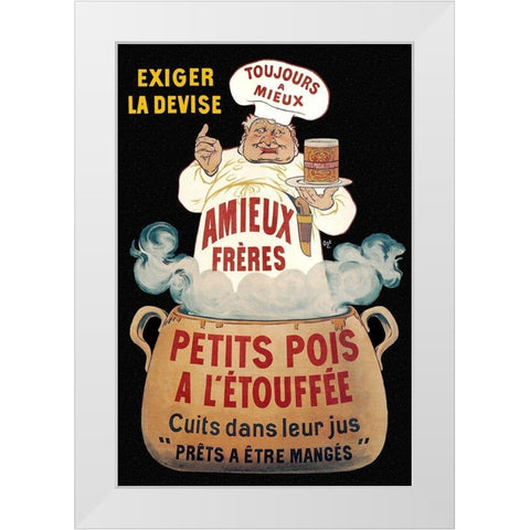Cooks: Amieux Freres - Petits Pois a lEtouffee White Modern Wood Framed Art Print by Oge, Eugene