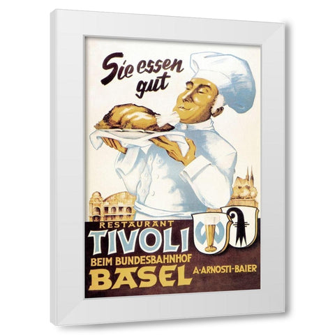 Cooks: Restaurant Tivoli Basel White Modern Wood Framed Art Print by Advertisement