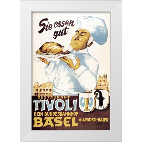 Cooks: Restaurant Tivoli Basel White Modern Wood Framed Art Print by Advertisement