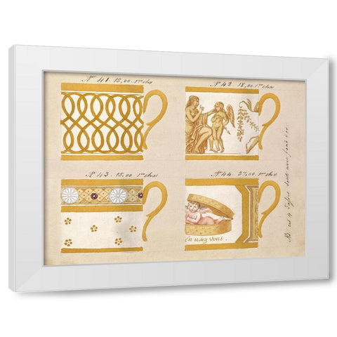 Quatre tasses avec fond dor, ca. 1800-1820 White Modern Wood Framed Art Print by Honore