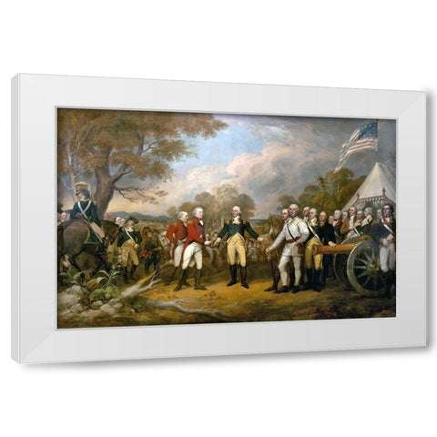Surrender of General Burgoyne White Modern Wood Framed Art Print by Trumbull, John