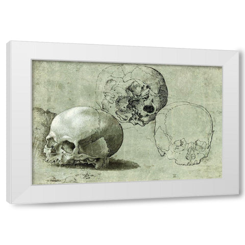 Study of Three Skulls White Modern Wood Framed Art Print by Unknown Southern German