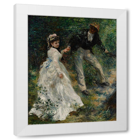 La Promenade White Modern Wood Framed Art Print by Renoir, Pierre-Auguste