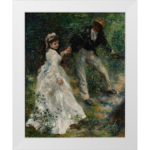 La Promenade White Modern Wood Framed Art Print by Renoir, Pierre-Auguste
