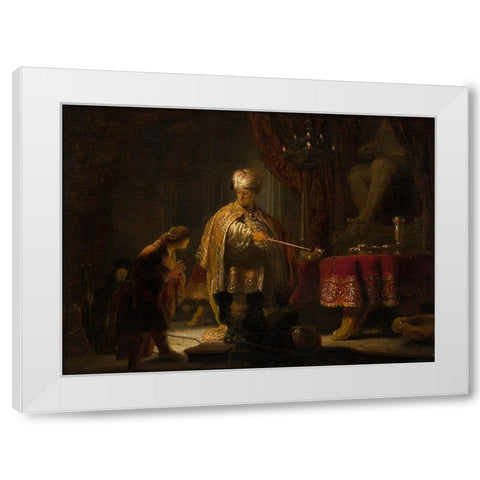 Daniel and Cyrus Before the Idol Bel White Modern Wood Framed Art Print by van Rijn, Rembrandt Harmensz
